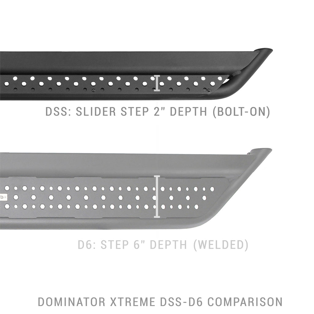 Dominator Xtreme DSS Side Steps With Rocker Panel Mounting Bracket Kit - Textured Black (4 Door)