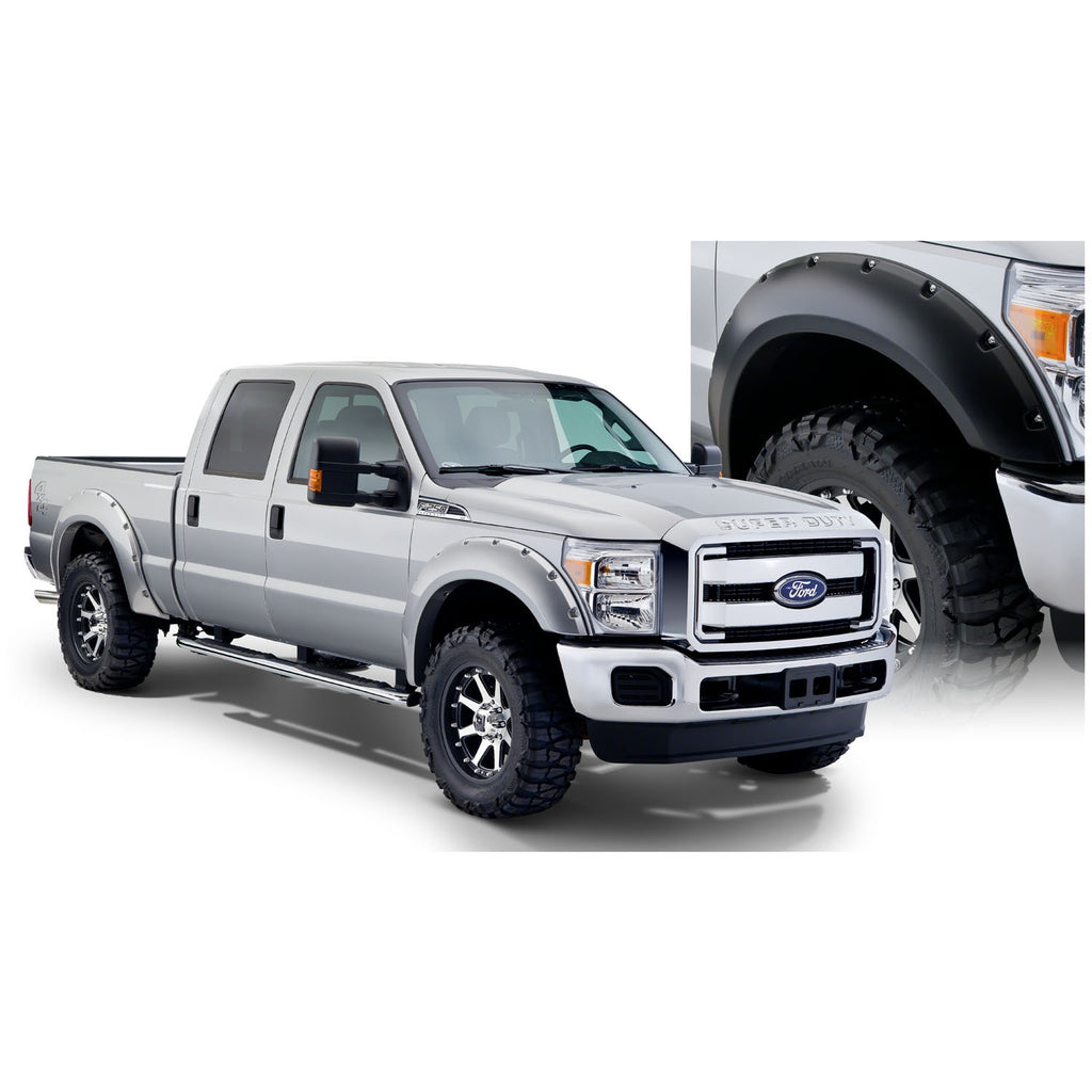 Fender-Flares-2008-Ford-Super-Duty-F-250350450;-Pocket-Style-Fender-Flares;-2-14-Tire-Coverage;-Black-Finish