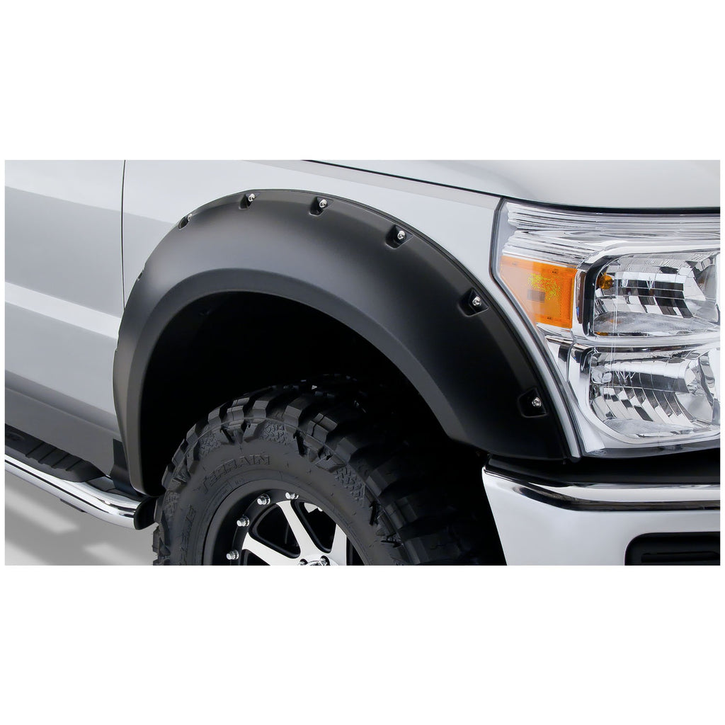 Fender-Flares-2008-Ford-Super-Duty-F-250350450;-Pocket-Style-Fender-Flares;-2-14-Tire-Coverage;-Black-Finish