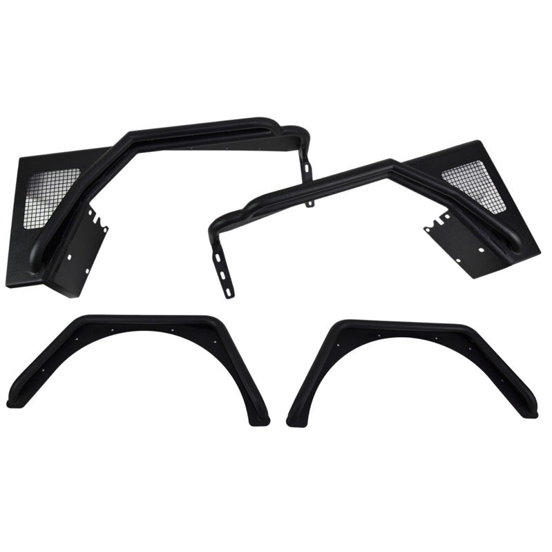 Jeep-Tj-Tube-Fender-Set-Of-4-Front-And-Rear-97-06-Wrangler-Tj-Steel-Black-Textured-Powdercoat-Fishbone-Offroad