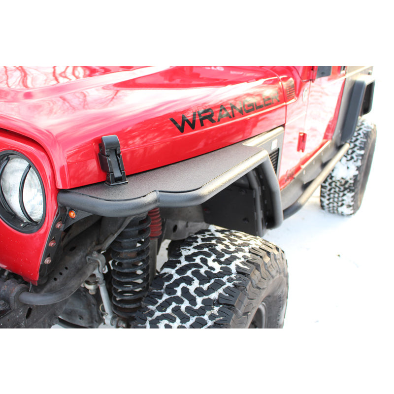 Jeep-Tj-Tube-Fenders-Front-3-Inch-Flare-97-06-Wrangler-Tj-Steel-Black-Textured-Powdercoat-Fishbone-Offroad