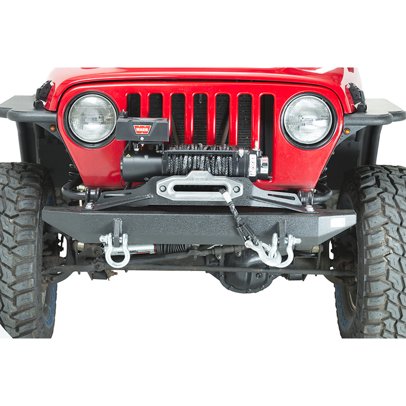 Jeep-Tj-Winch-Plate-Steel-97-06-Wrangler-Tj-Black-Textured-Powdercoat-Piranha-Series-Fishbone-Offroad