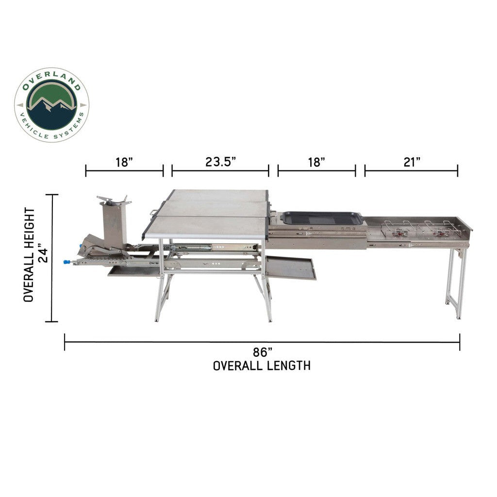 Komodo Camp Kitchen - Dual Grill, Skillet, Folding Shelves, and Rocket Tower - Stainless Steel