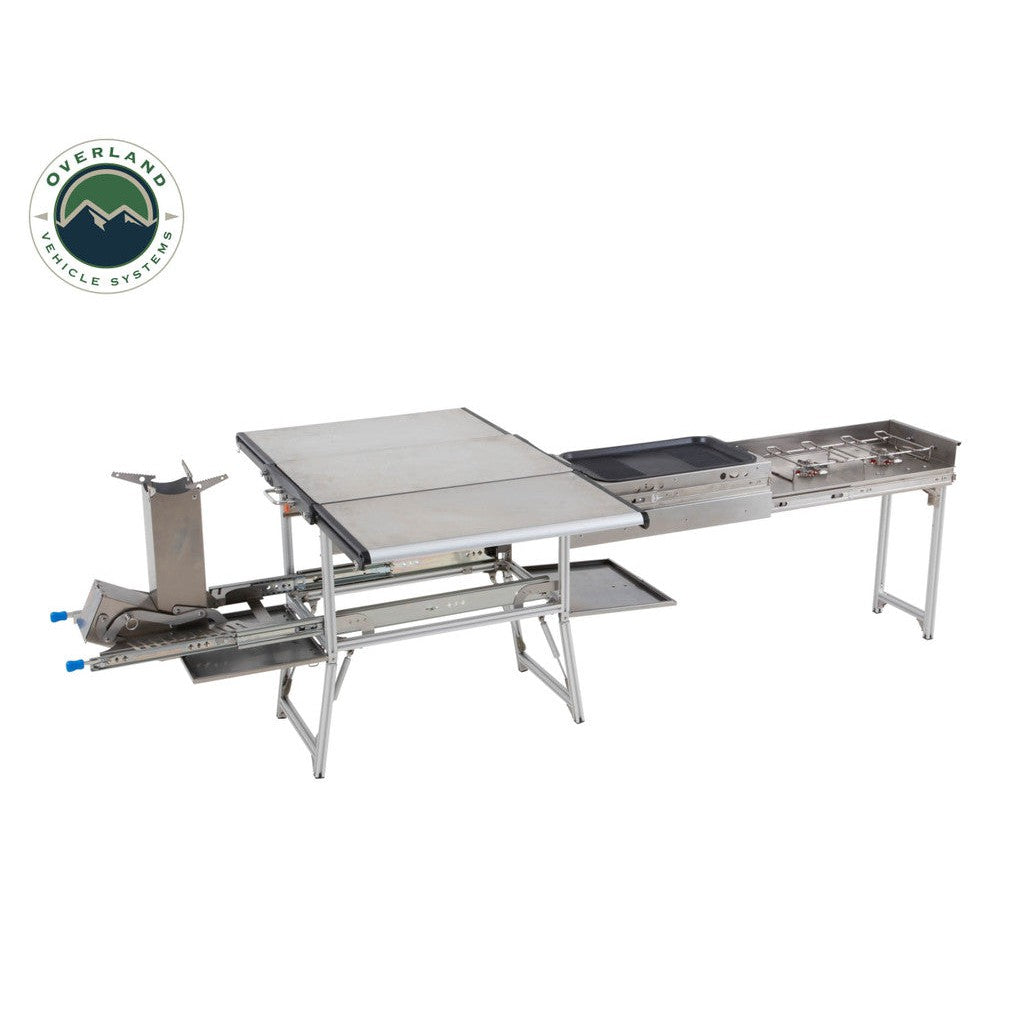 Komodo Camp Kitchen - Dual Grill, Skillet, Folding Shelves, and Rocket Tower - Stainless Steel