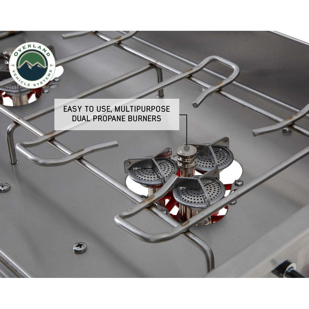 Komodo Camp Kitchen - Dual Grill, Skillet, Folding Shelves, and Rocket Tower - Stainless Steel