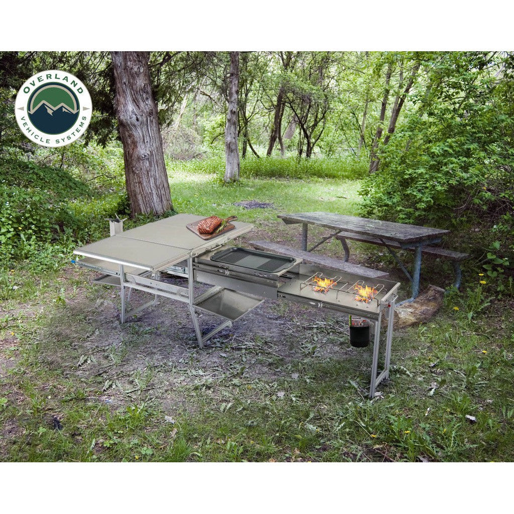 Komodo Camp Kitchen - Dual Grill, Skillet, Folding Shelves, and Rocket Tower - Stainless Steel