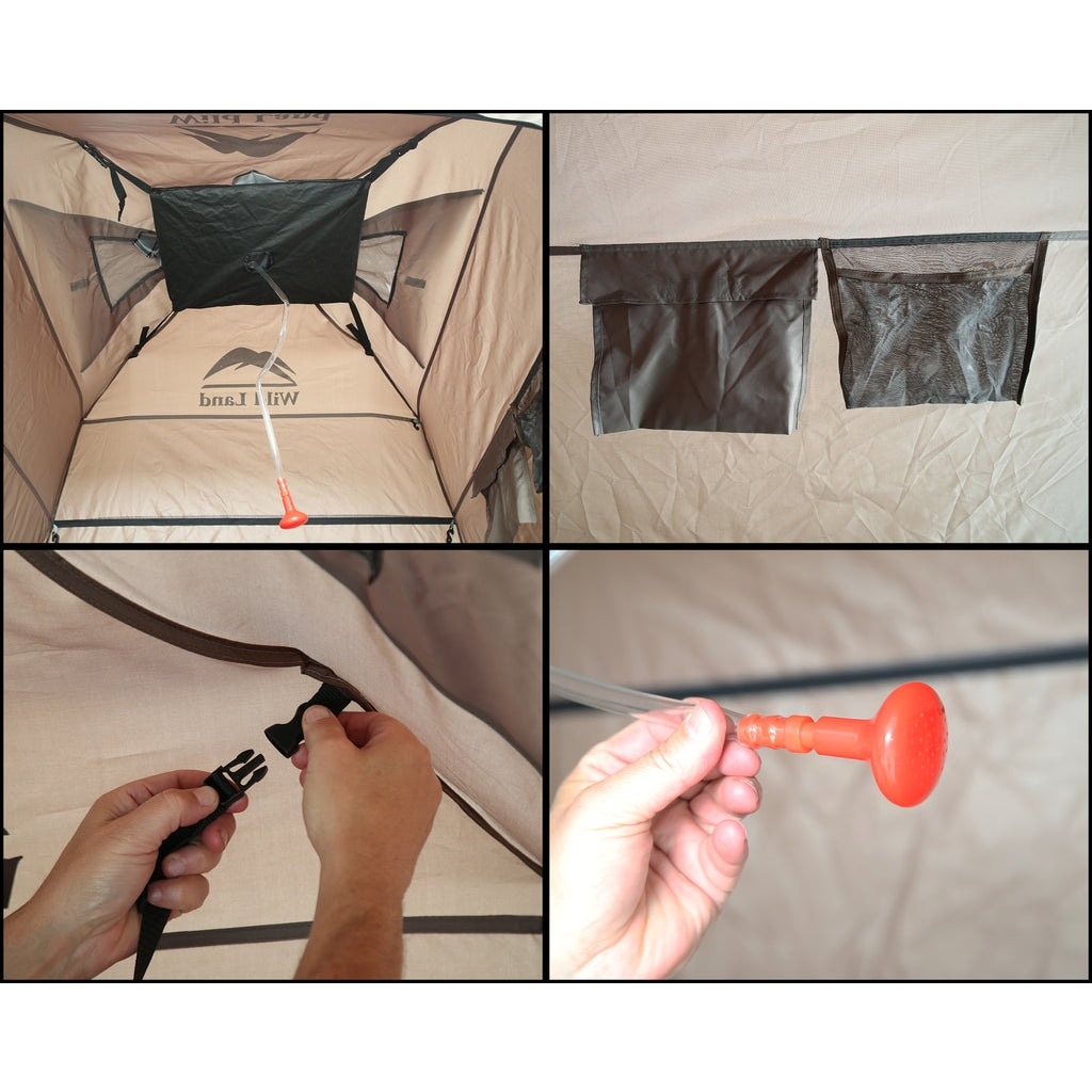 Portable Shower And Privacy Room Retractable Floor, Amenity Pouches 5X7' Quick Set Up