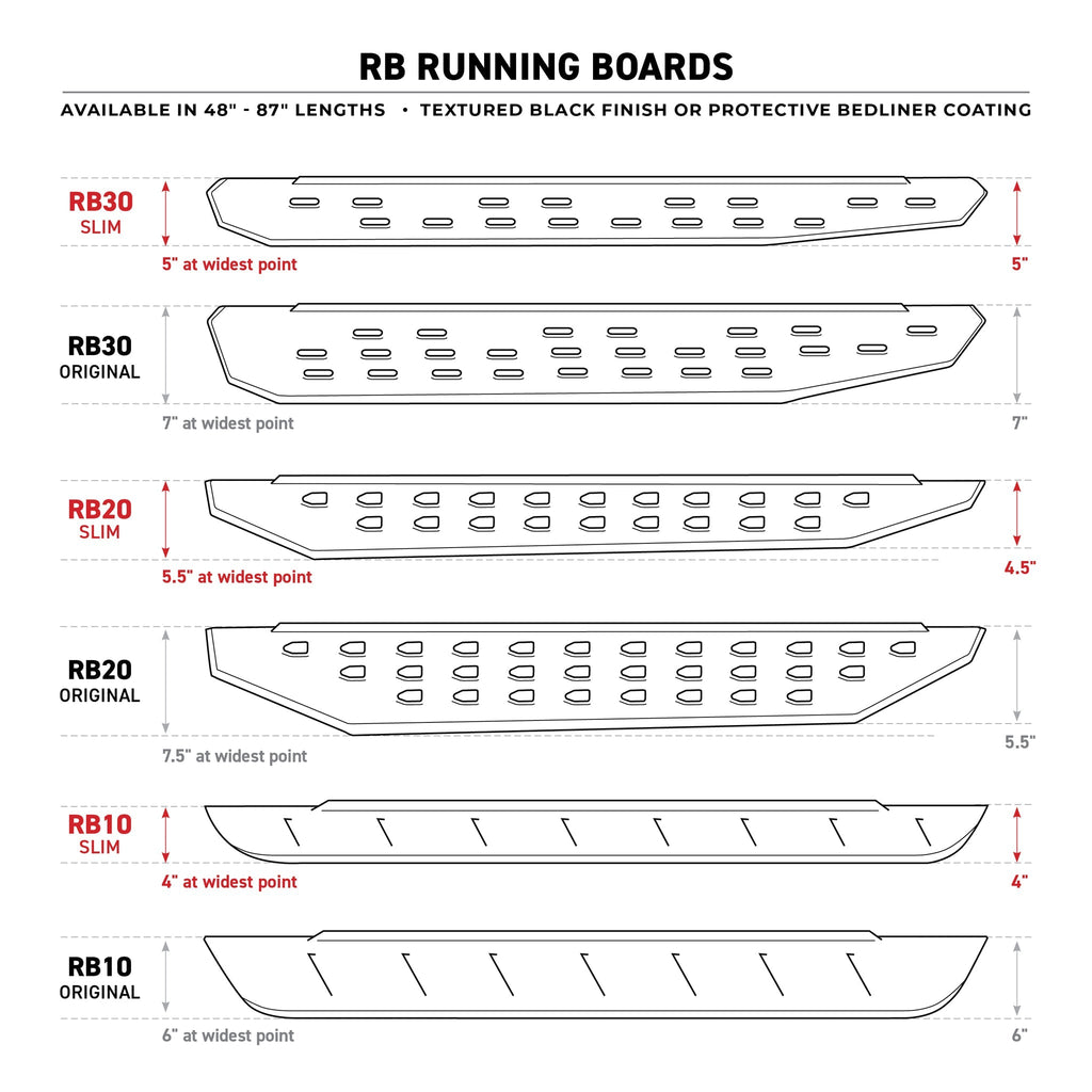 RB30 Running Boards - 57" Long - Boards Only - Textured Black (2 Door)