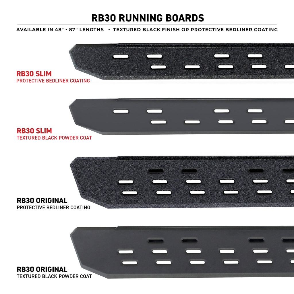 RB30 Slim Line Running Boards With Mounting Bracket Kit - Bedliner Coating (2 Door)